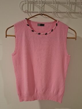 Anne Klein Collection Vintage Barbie Pink Beaded Knit Shell Top (Size XS)